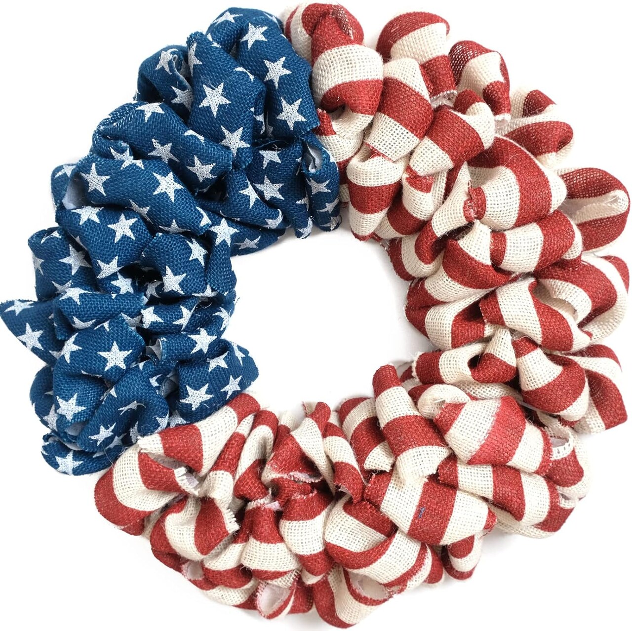 20-Inch Patriotic Burlap Wreath – Handcrafted 4th of July Summer Wreath with Stars & Stripes for Front Door, Memorial Day and American Flag Home Decor, Indoor & Outdoor